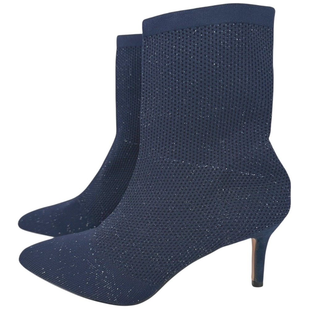 Catherine Malandrino Tammy Navy Glitter‎ Knit Pointed Toe Sock Boots Size 10
